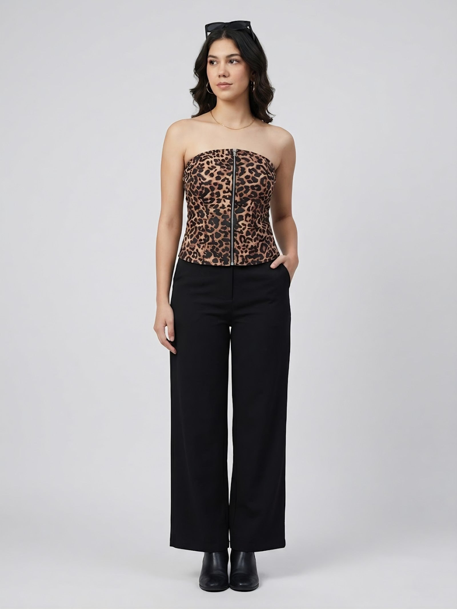 Leopard Print Strapless Corset Top