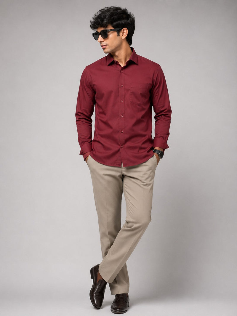 Men's Maroon Solid Casual Shirt