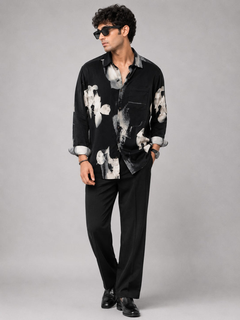 Men's Black Abstract Print Casual Shirt