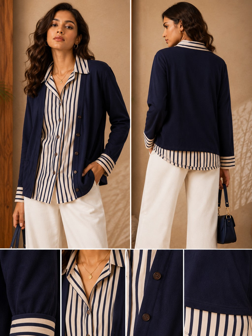 Navy Stripes Layered Women’s Shirt