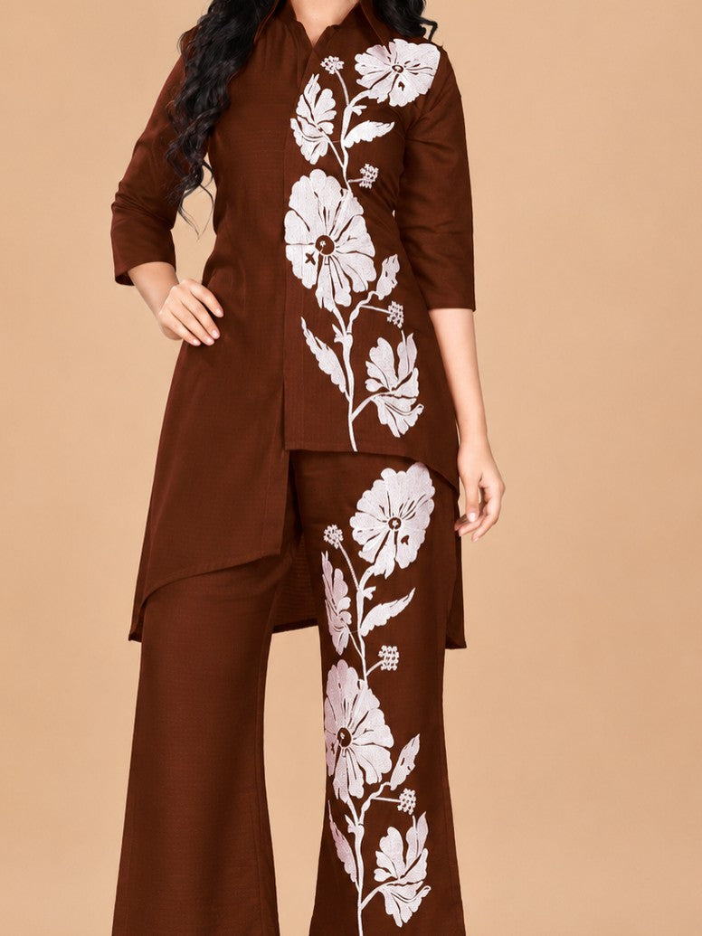 Women's Brown Floral Printed Cordset