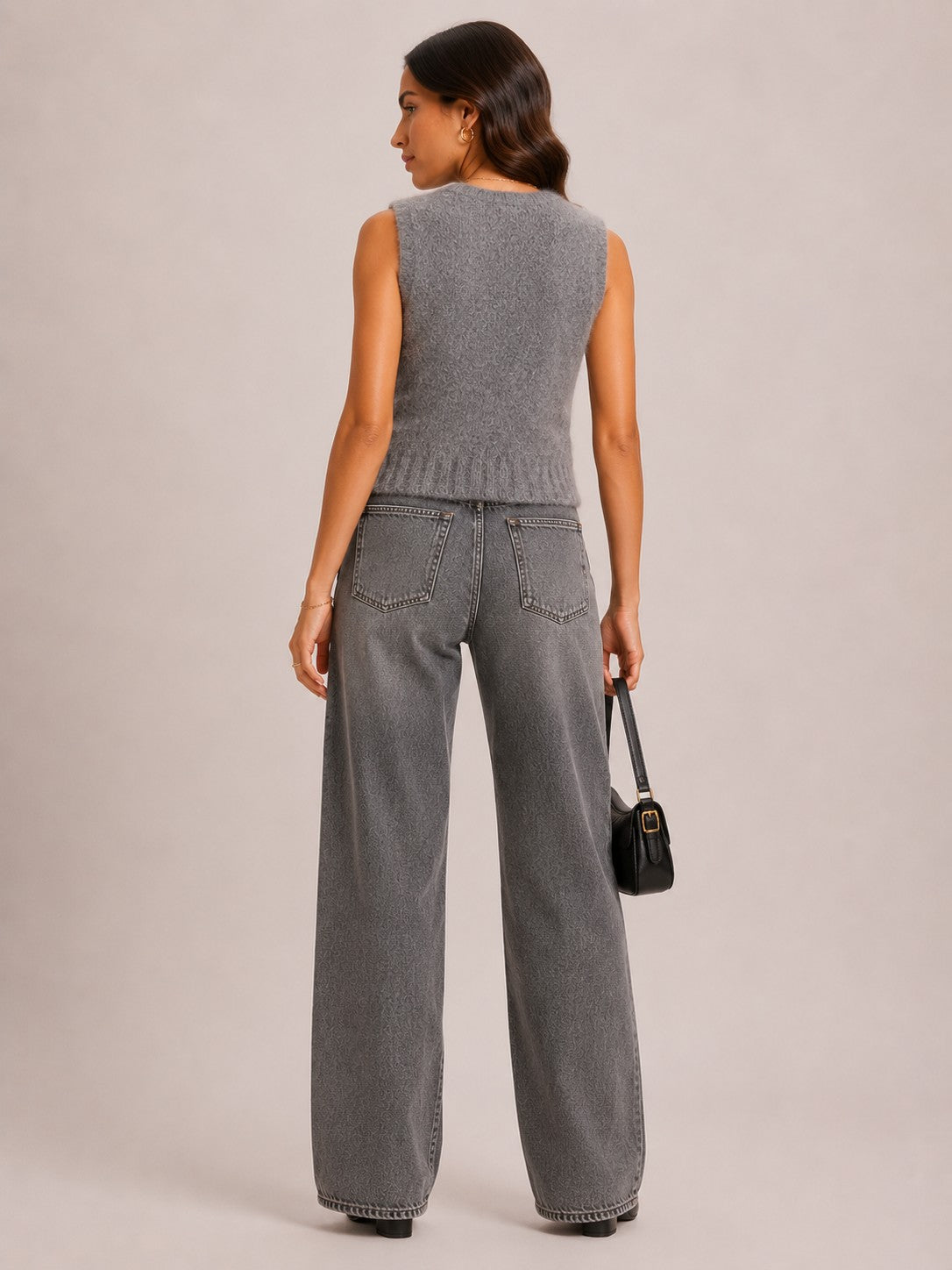 Women Grey Acid Wash High Rise Wide Leg Denim Jeans
