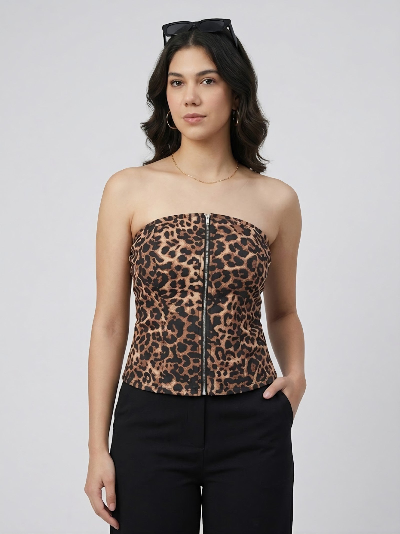 Leopard Print Strapless Corset Top