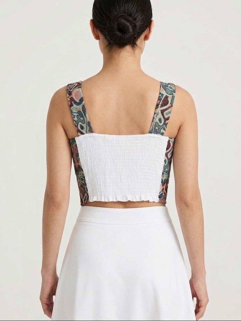 Abstract Print Lace-Up Corset Top