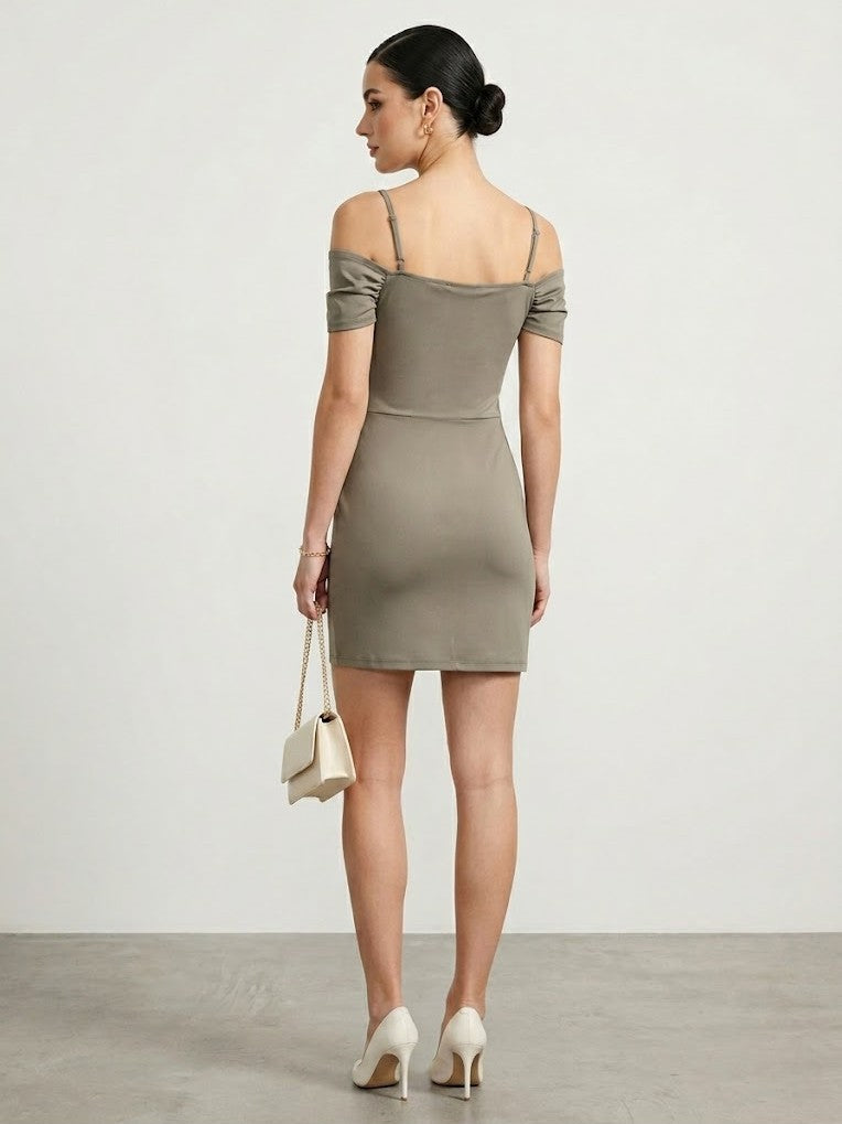 Olive Off-Shoulder Ruched Dress One Piece