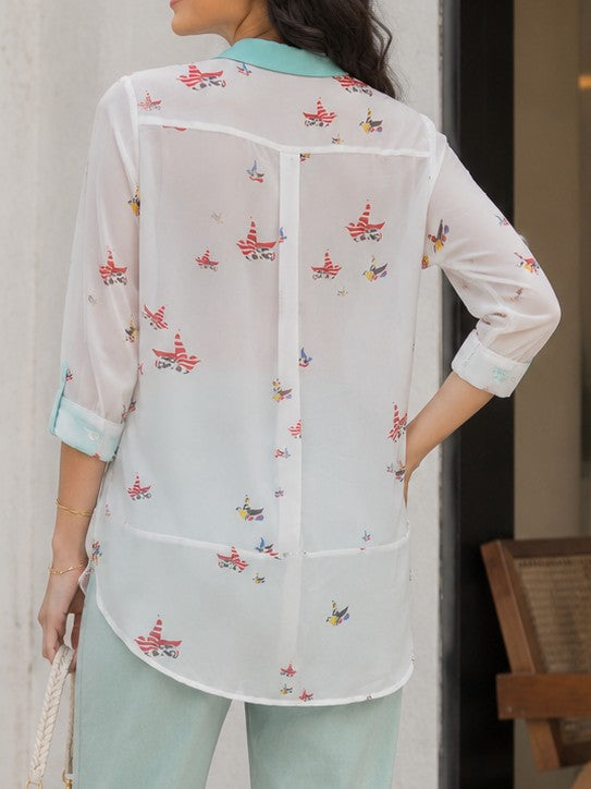 Mint Breeze Printed Sheer Women’s Shirt