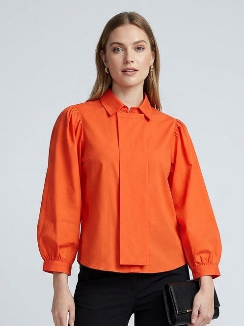 Orange Puff Sleeve Shirt Top