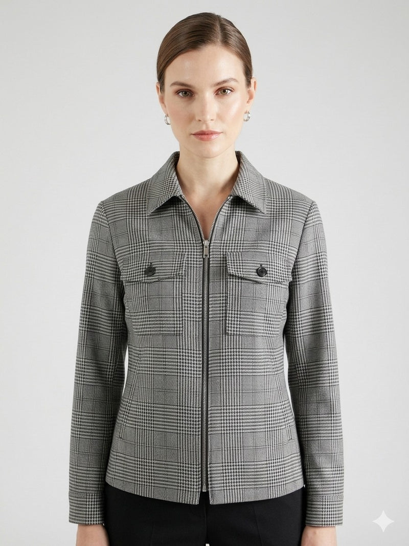 Grey Checked Zip-Up Jacket Shirt
