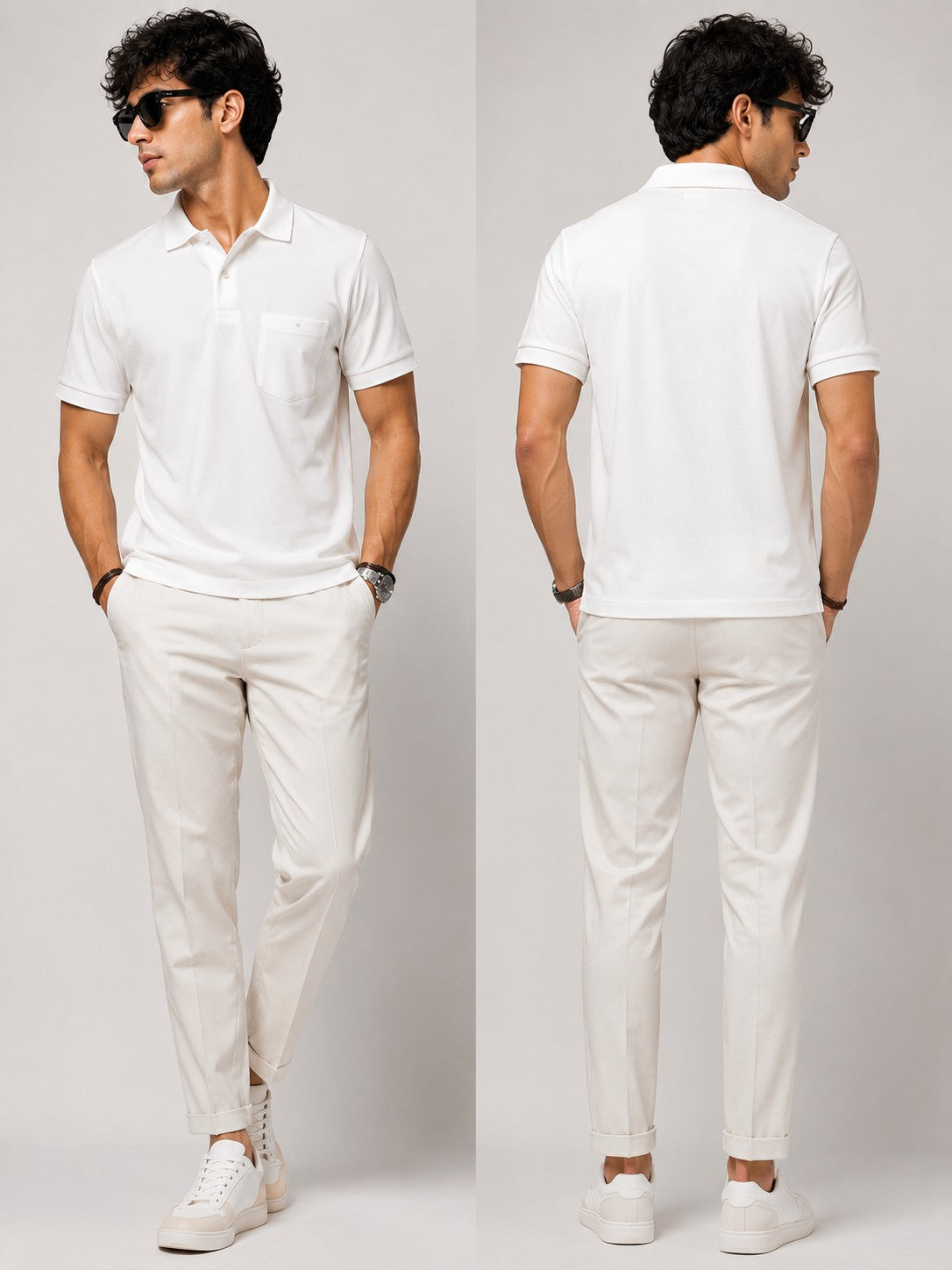 Men's White Lycra Solid Polo T-Shirt