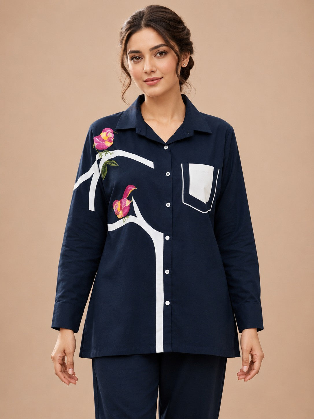 Women's Navy Blue Printed Cordset
