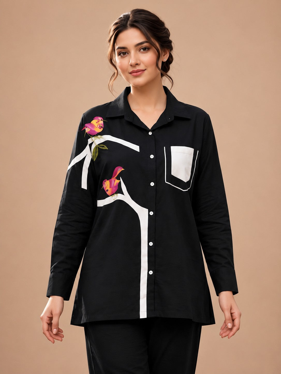 Women's Black Printed Cordset