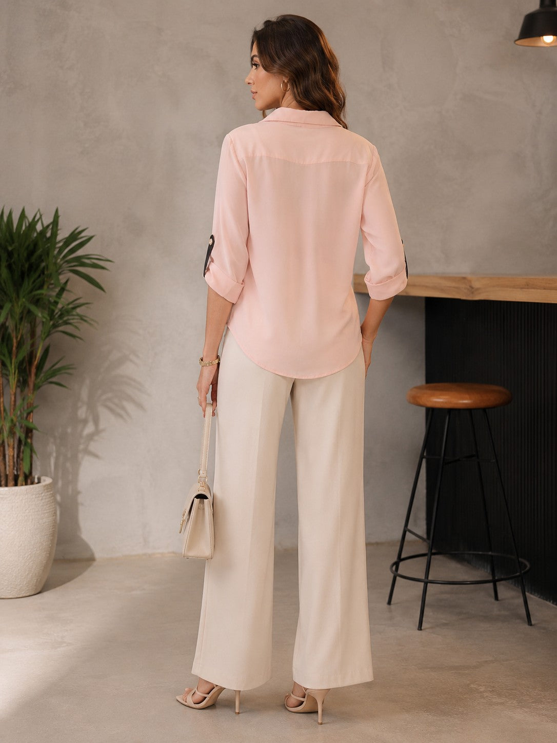 Blush Elegance Contrast Trim Women’s Shirt