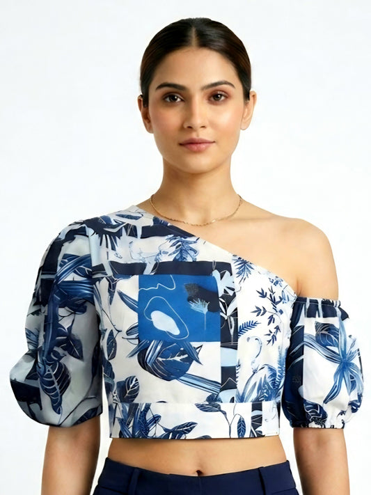 Azure Muse One-Shoulder Crop Top