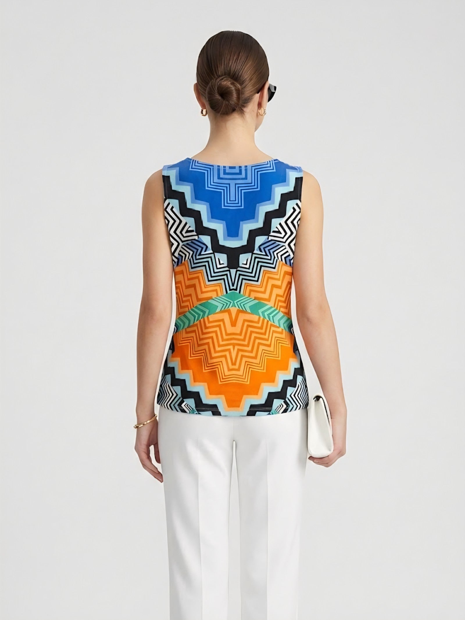 Abstract Print Cowl Neck Sleeveless Blouse Top