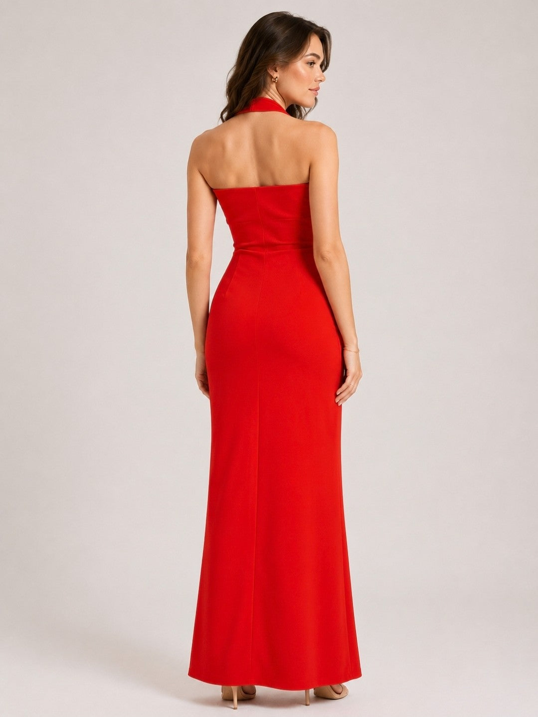 Red Halter Neck Maxi Bodycon Dress