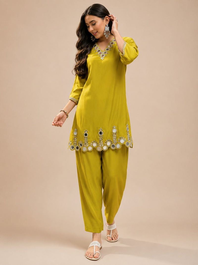 Women's Mustard Embellished Cordset