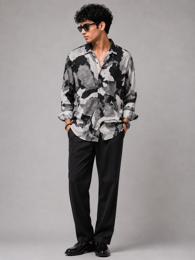 Men's Grey Abstract Print Casual Shirt
