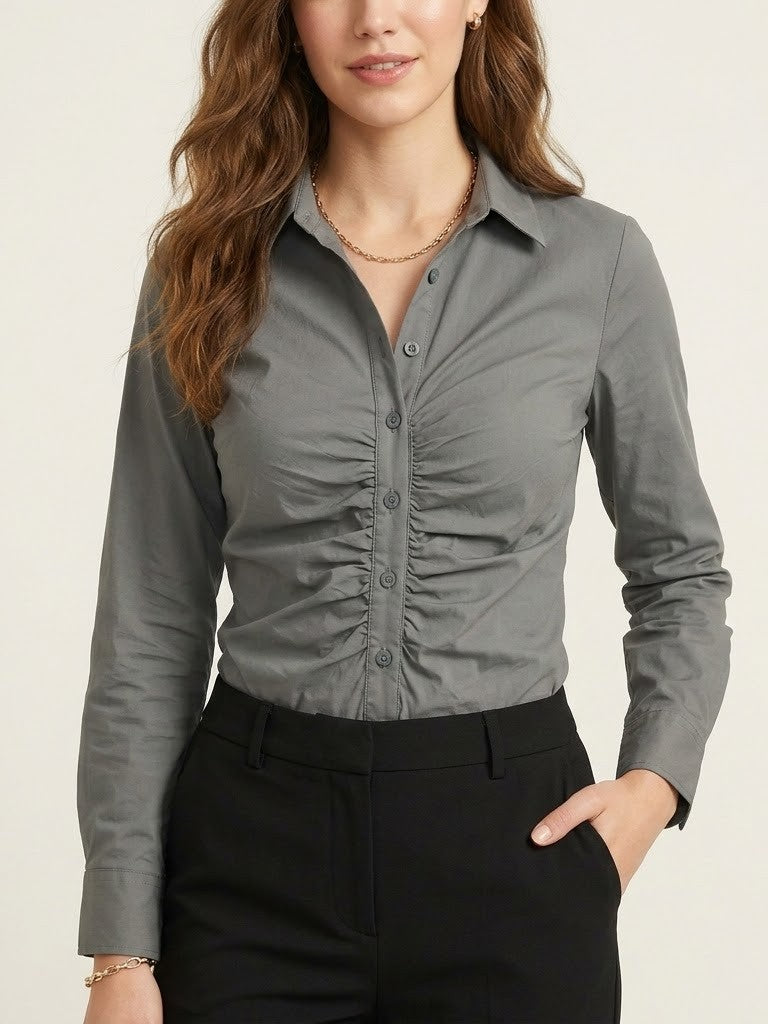 Grey Ruched Front Shirt Top
