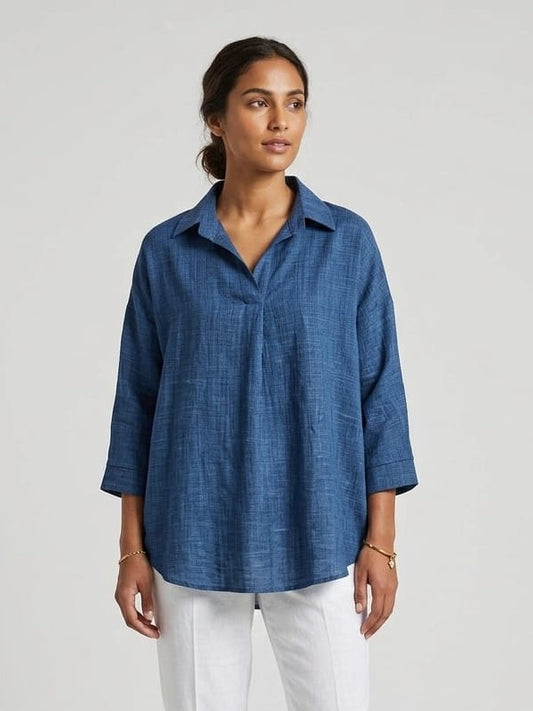 The Indigo Breeze Slub Tunic Top