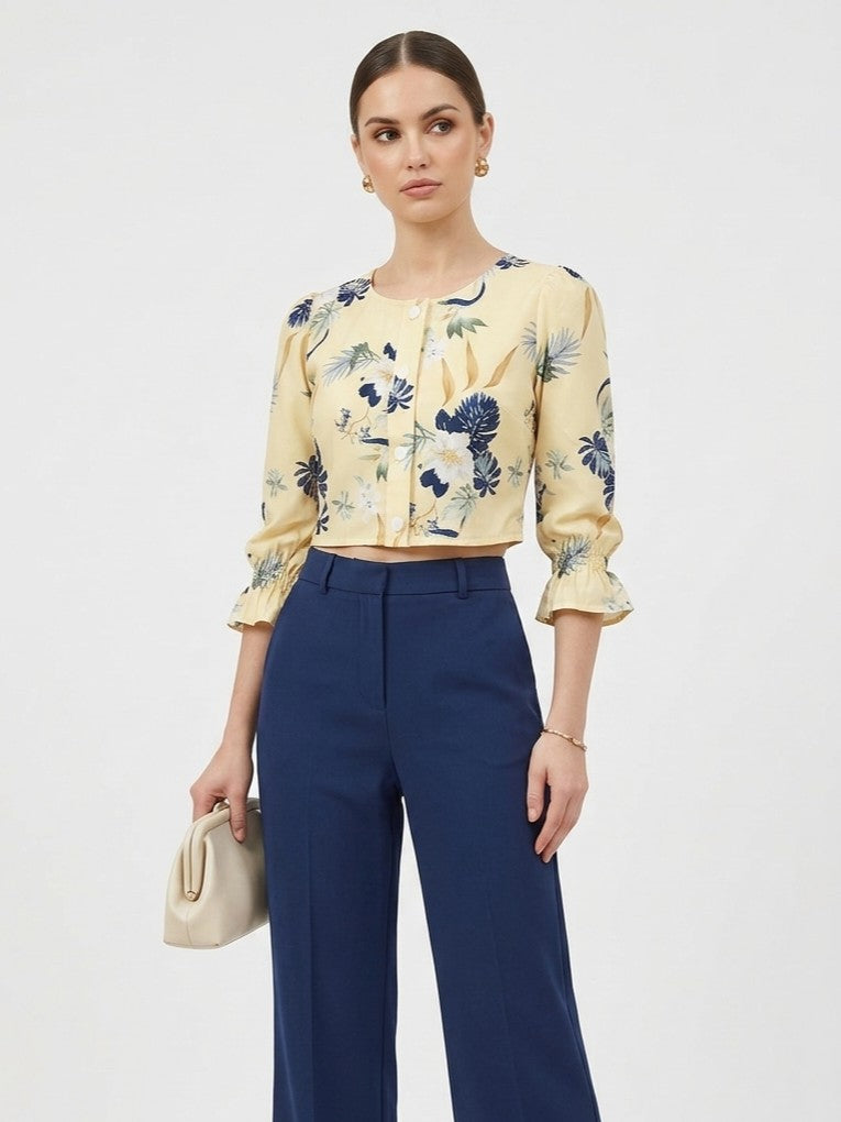 Floral Printed Puff Sleeve Crop Top