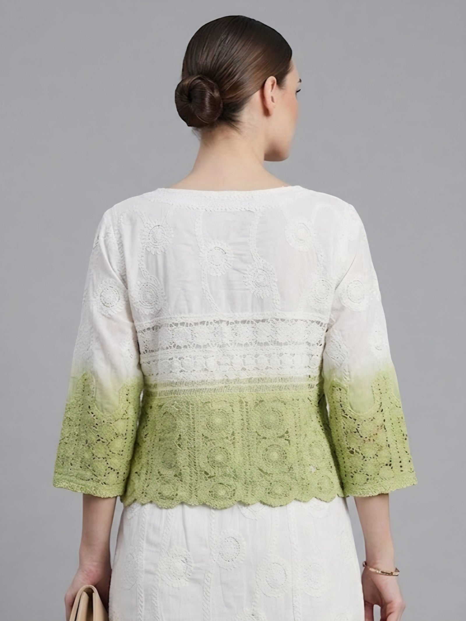 Women’s White & Lime Green Ombre Crochet Lace Co-Ord Set with Maxi Skirt