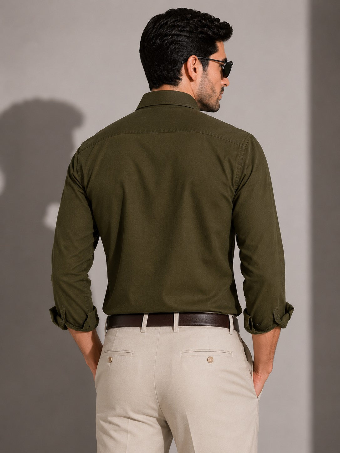 Olive Green Minimalist Full-Sleeve Shirt