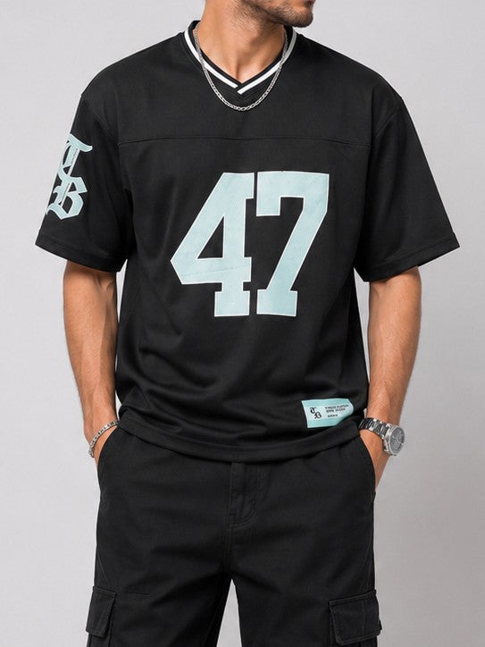 47 Varsity Graphic Black Oversized T-Shirt