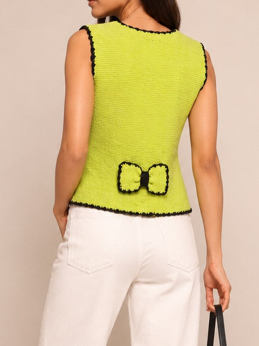 Women's Neon Green Textured Knit Sleeveless Top