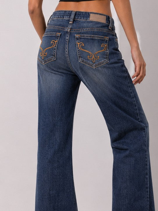Women's Dark Wash Wide Leg Denim Jeans