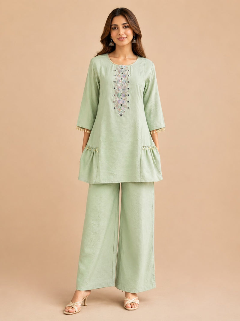 Women's Sage Green Embroidered Premium Co-ord Set