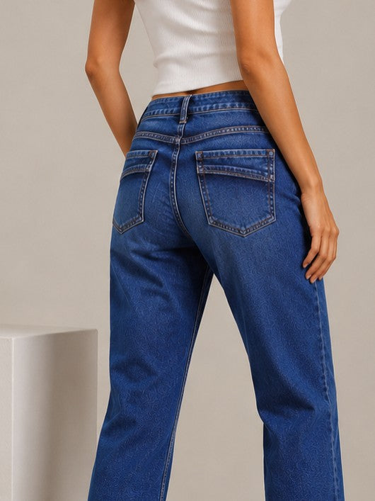 Women's Mid-Rise Slim Straight Leg Jeans in Classic Mid-Blue Wash