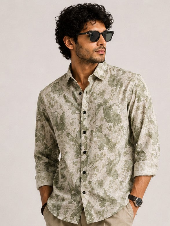 Sage Botanical Print Full-Sleeve Shirt