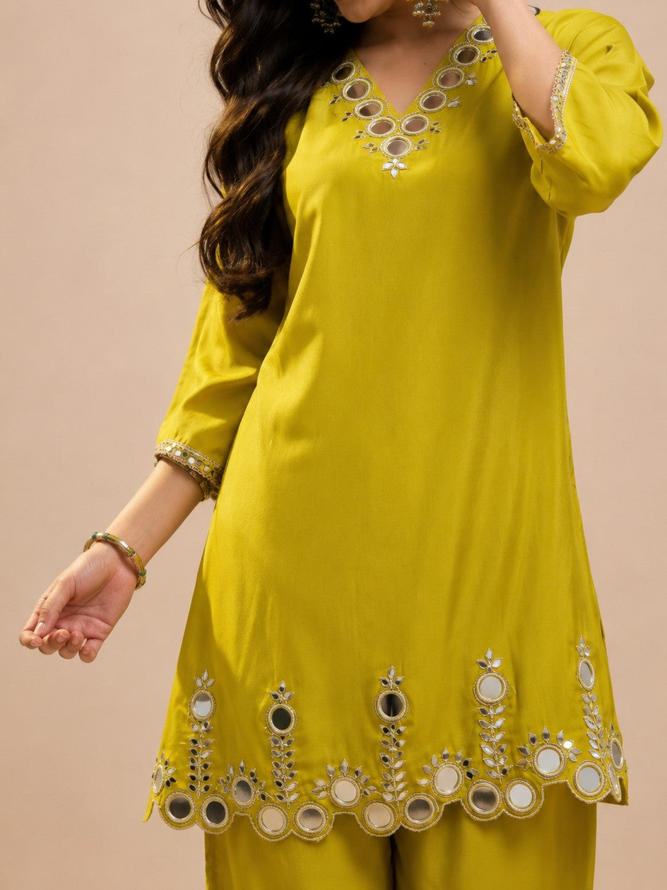 Women's Mustard Embellished Cordset