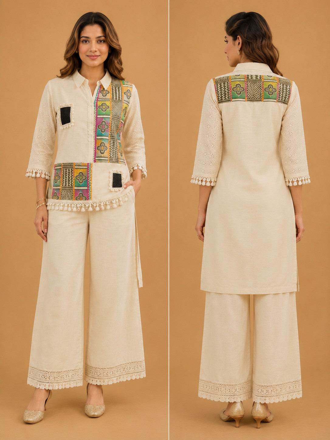 Women's Cream Printed Cordset