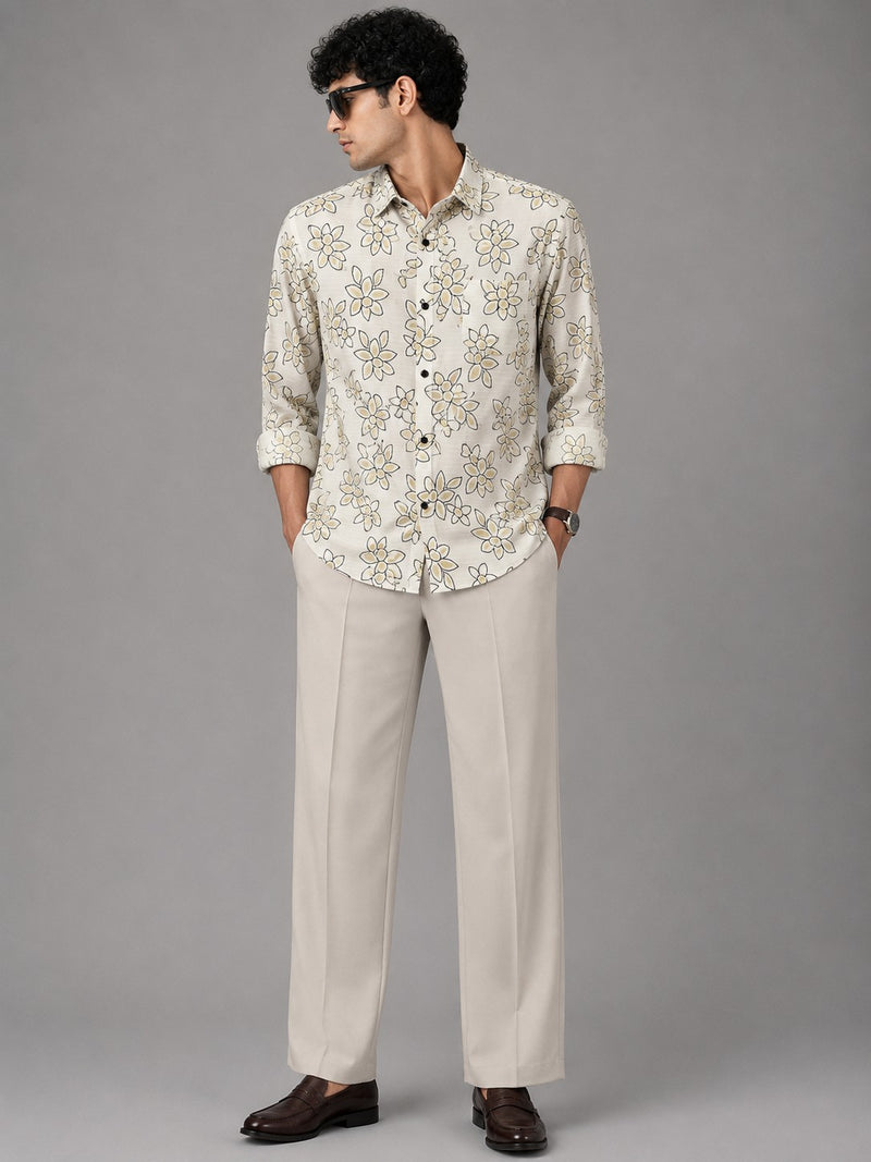 Men's Beige Floral Print Casual Shirt
