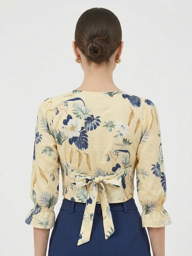 Floral Printed Puff Sleeve Crop Top
