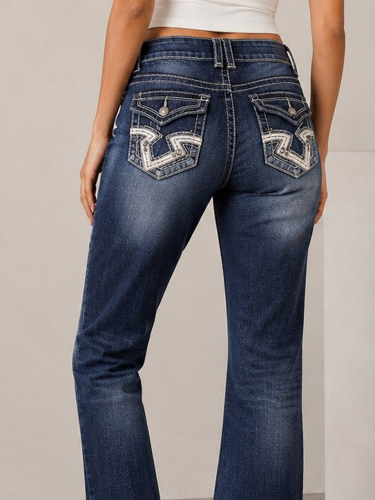 Women's Mid-Wash Bootcut Jeans with Embroidered Back Pockets