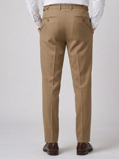 Camel Khaki Gurkha-Inspired Pleated Trousers