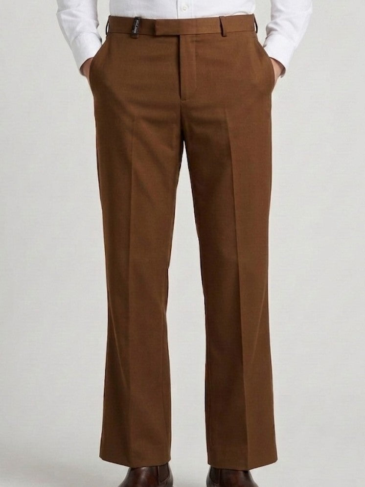 Tobacco Brown Classic Straight-Fit Trousers