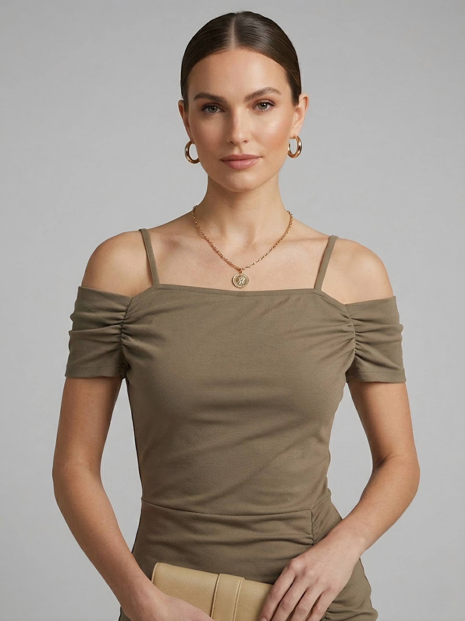 Olive Off-Shoulder Ruched Dress One Piece