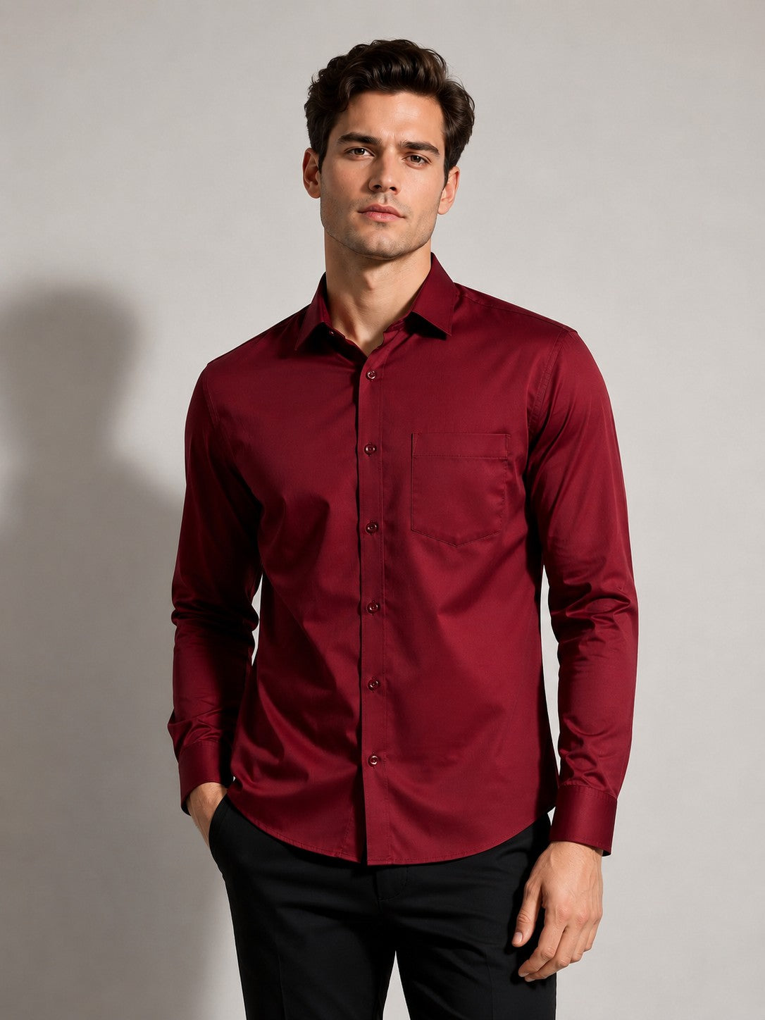 Burgundy Wine-Tone Full-Sleeve Shirt