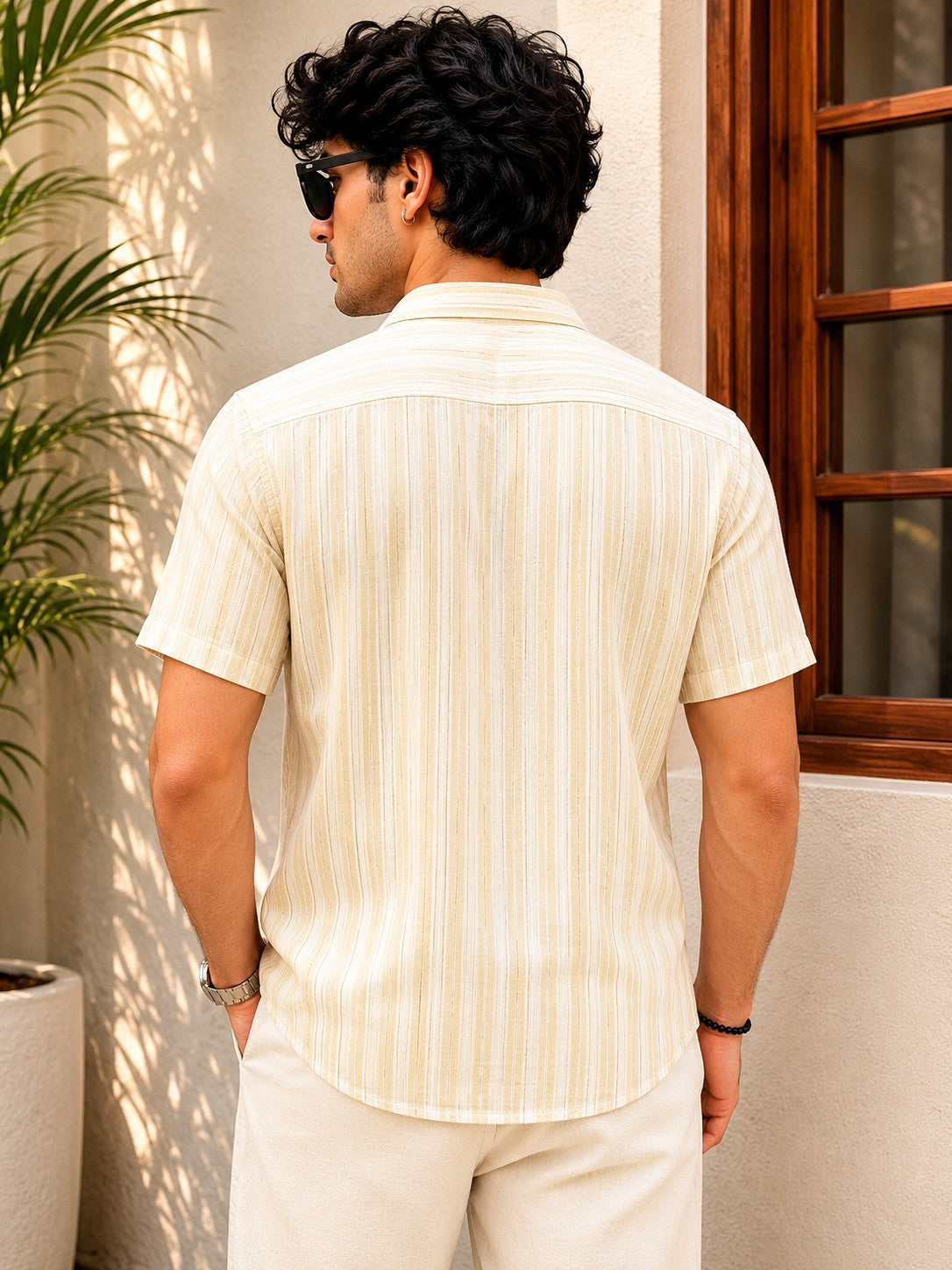 Men's Ivory Stripe Casual Half Sleeve Shirt