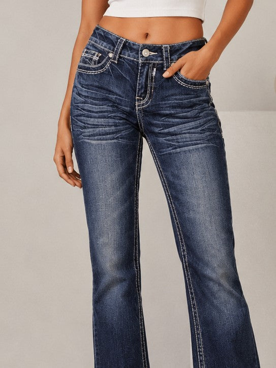 Women's Mid-Wash Bootcut Jeans with Embroidered Back Pockets