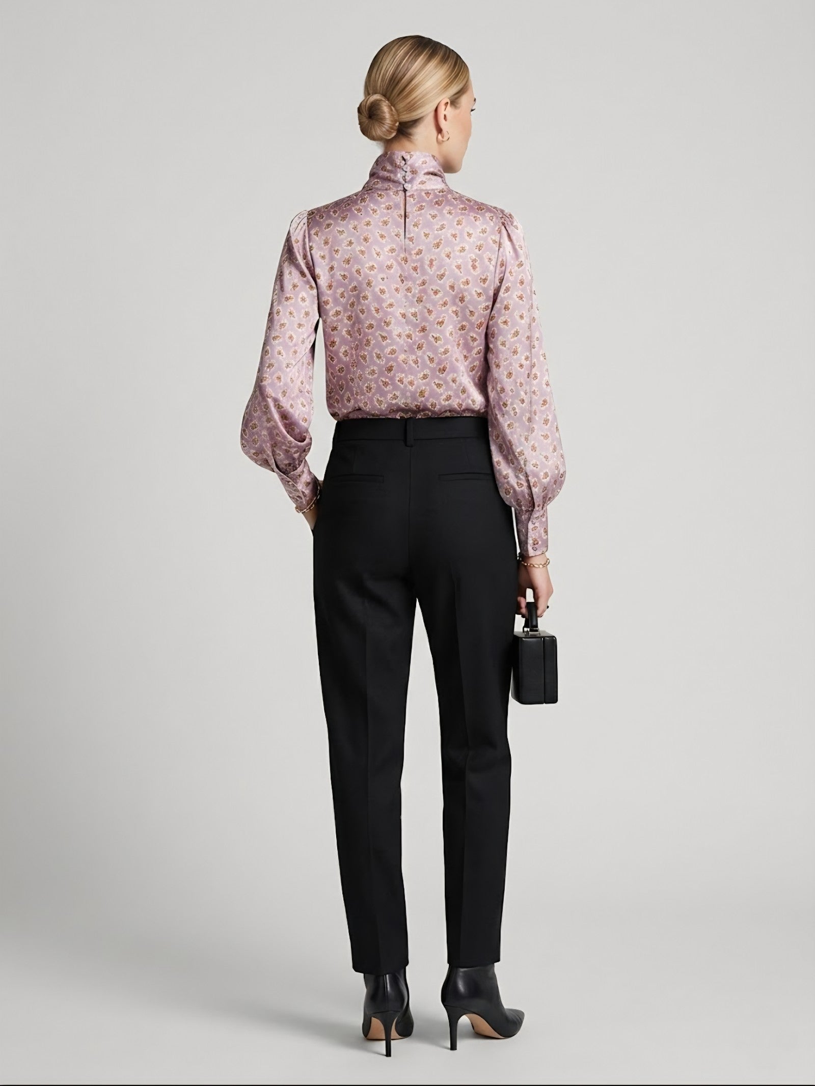 Floral Print High-Neck Ruched Blouse Top