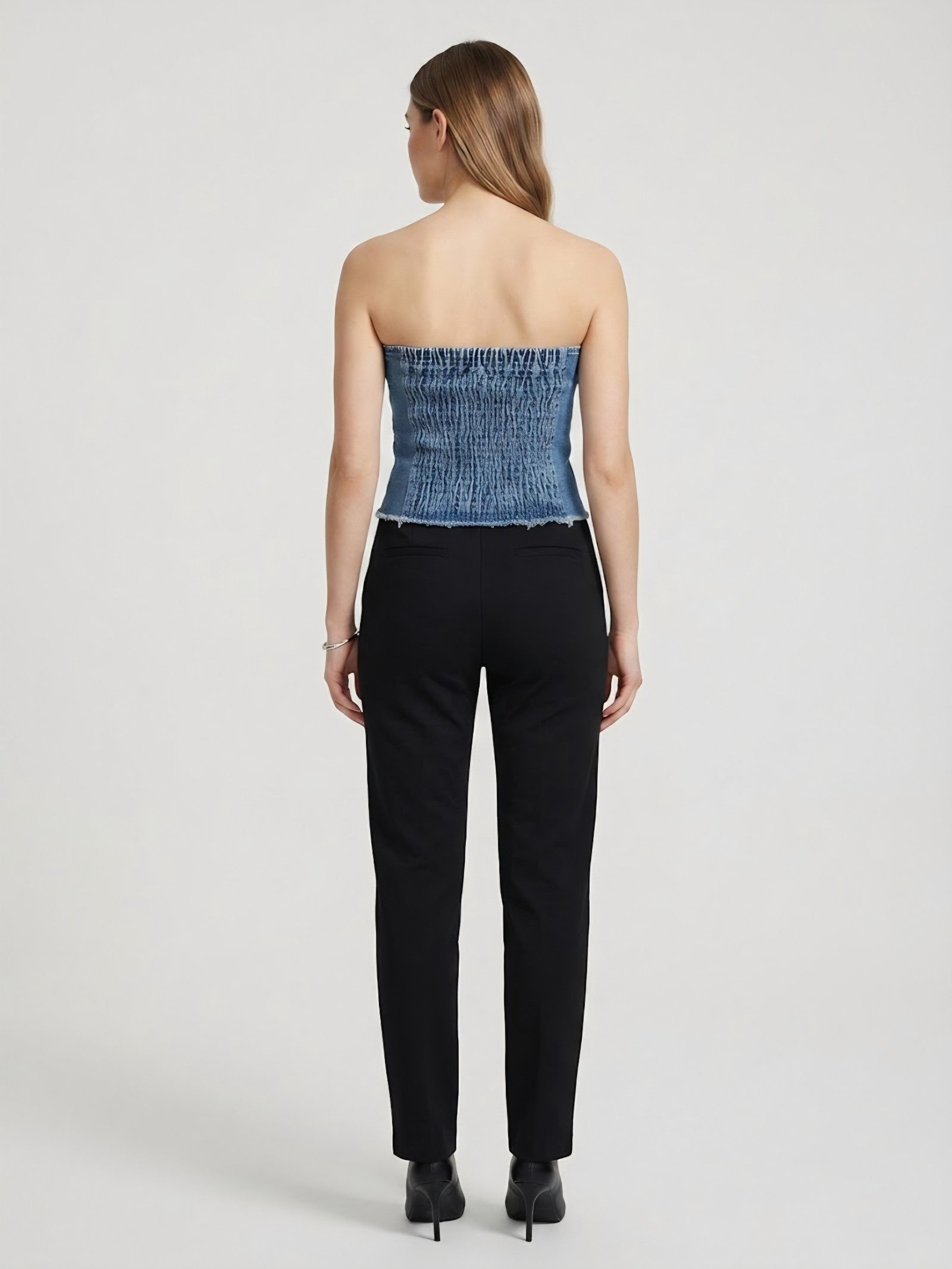 Denim Button Front Tube Corset