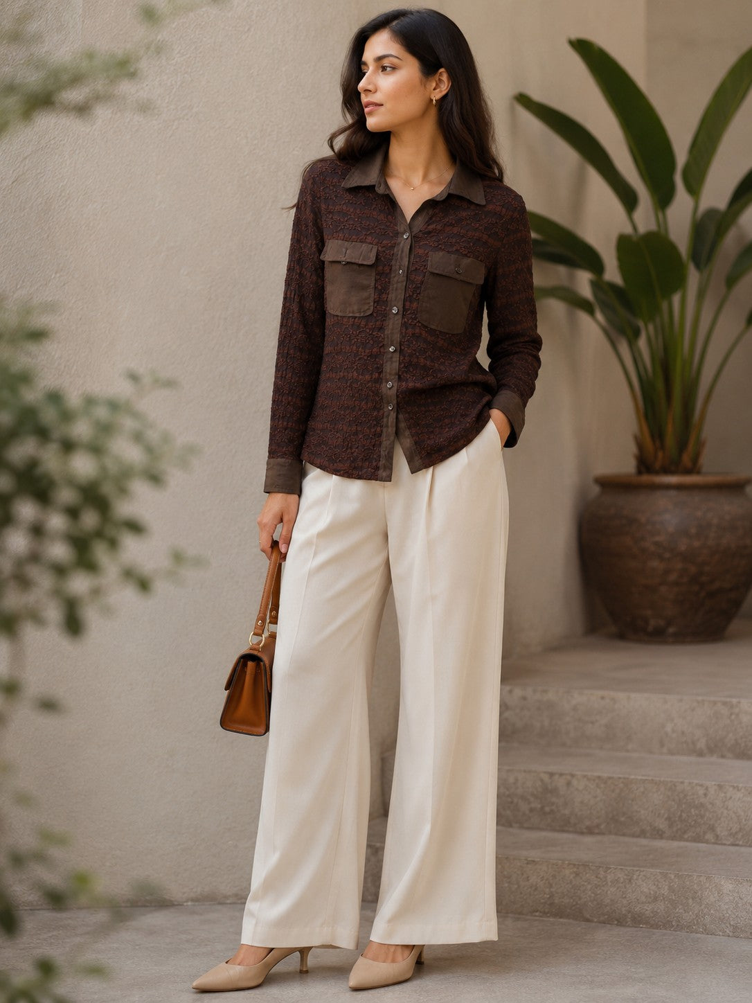 Mocha Bloom Lace Women’s Shirt