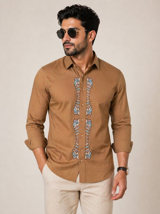 Caramel Embroidered Artisan Shirt