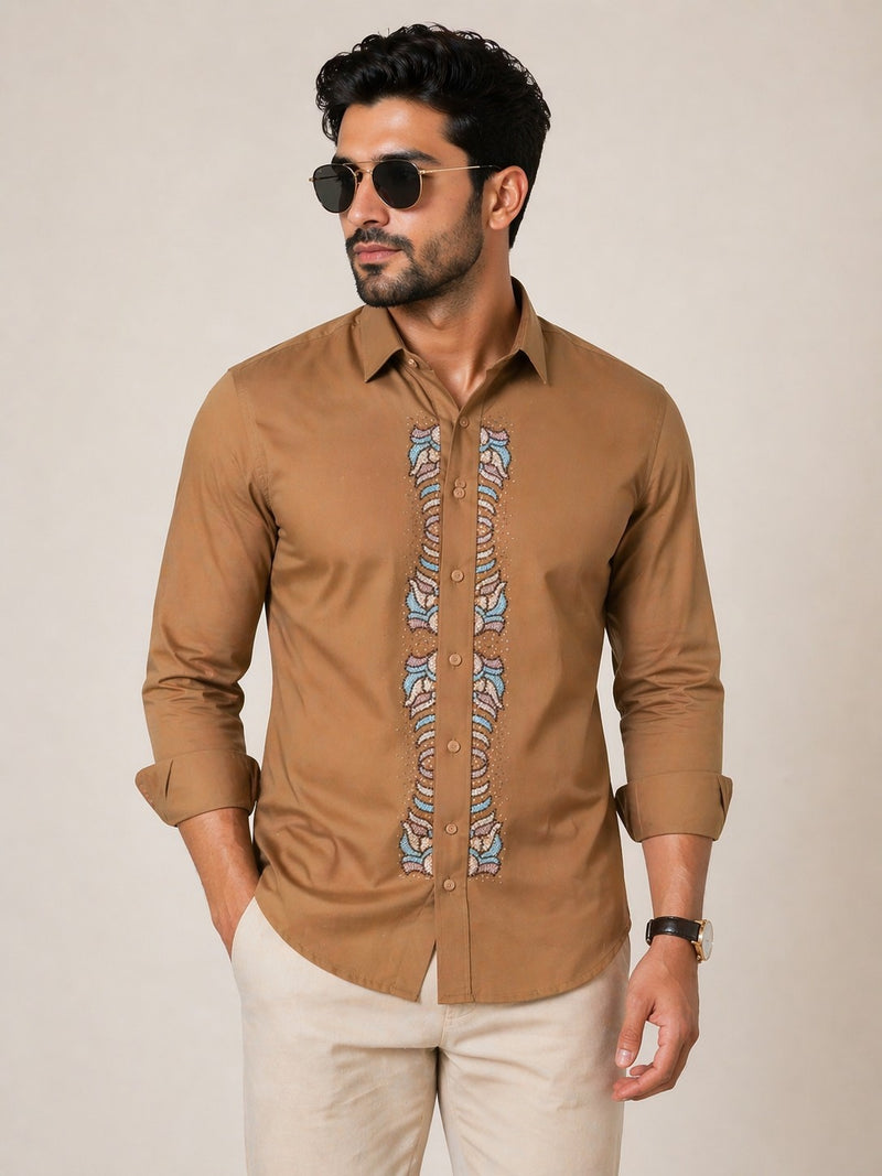 Caramel Embroidered Artisan Shirt