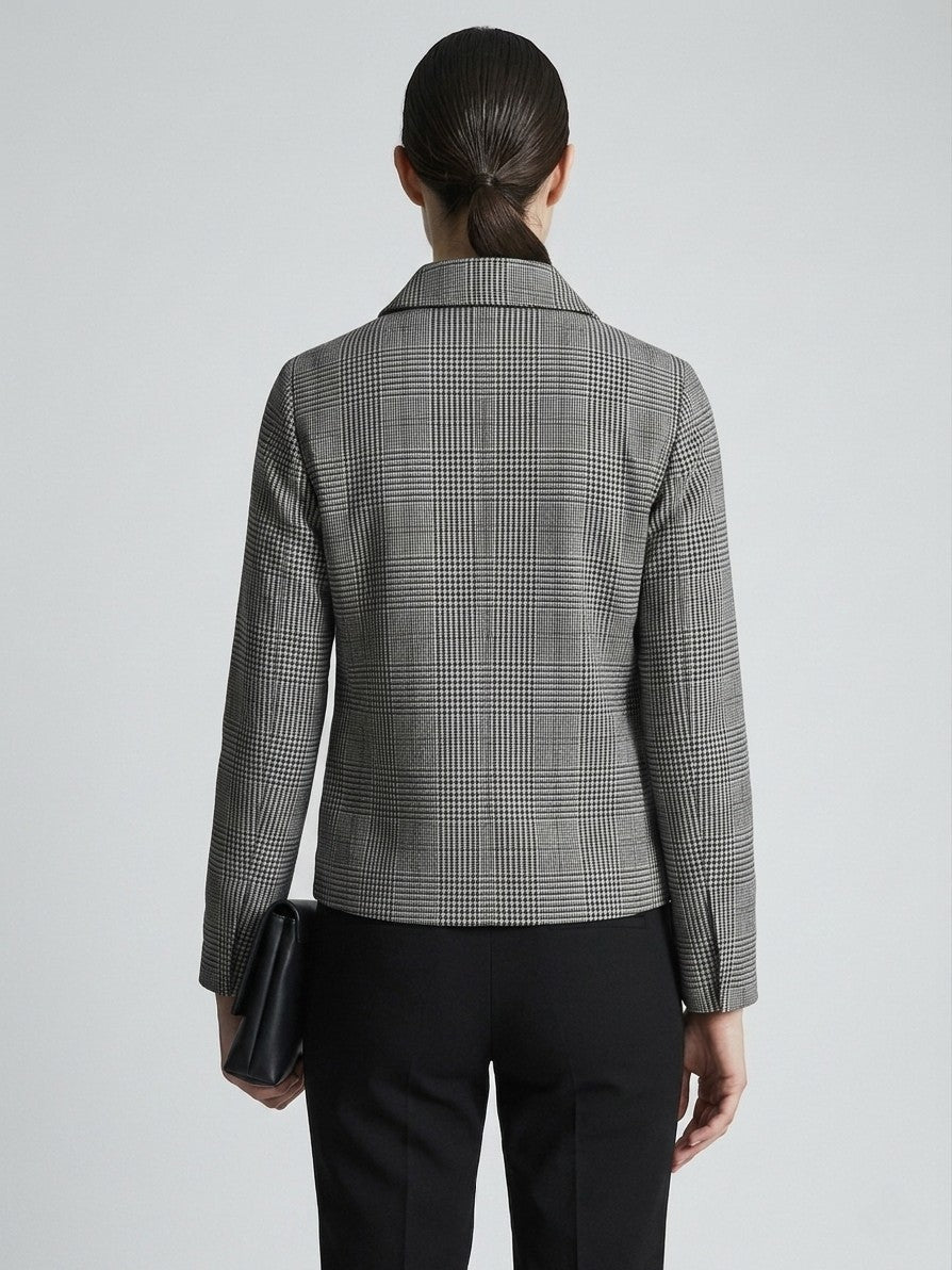 Grey Checked Zip-Up Jacket Shirt