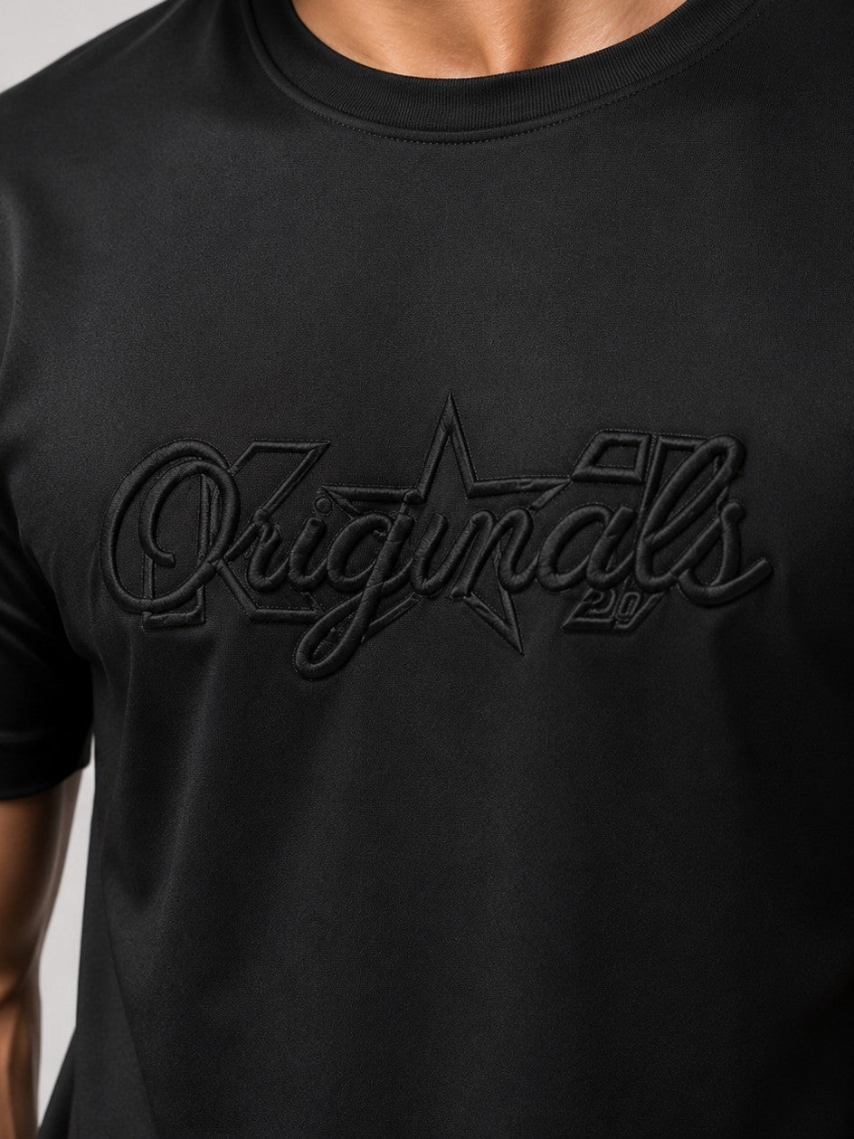 Men's Black Imported Lycra Embroidered Graphic T-Shirt